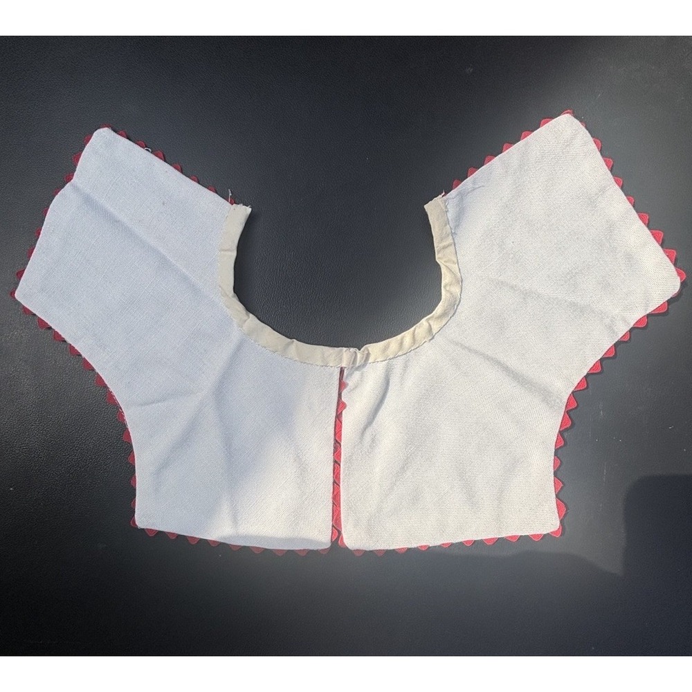 Vintage Cotton White Pique Red Scallop Trim Collar Handmade